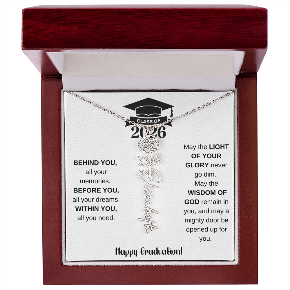 Class Of 2026 Personalized Graduation Gift Birth Month Flower Necklace