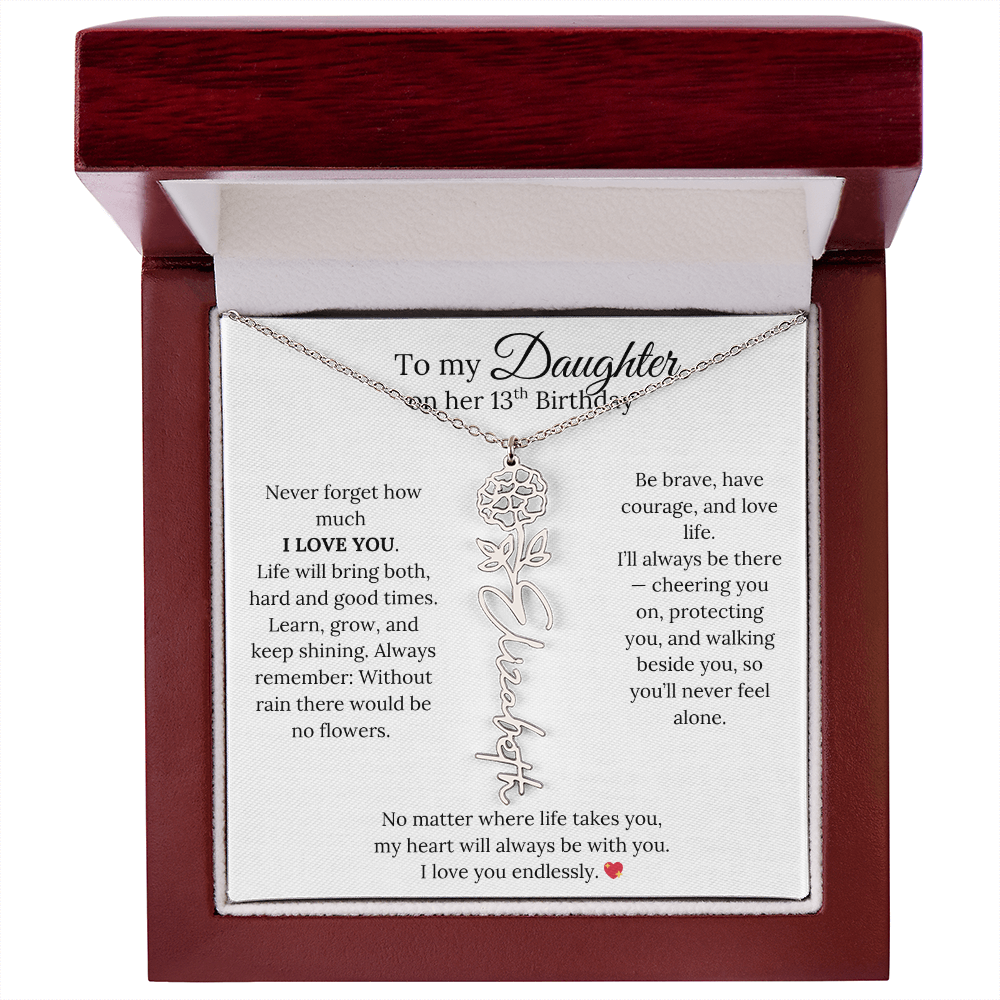 13th Birthday Gift from Mom - Personalized Flower Name Necklace