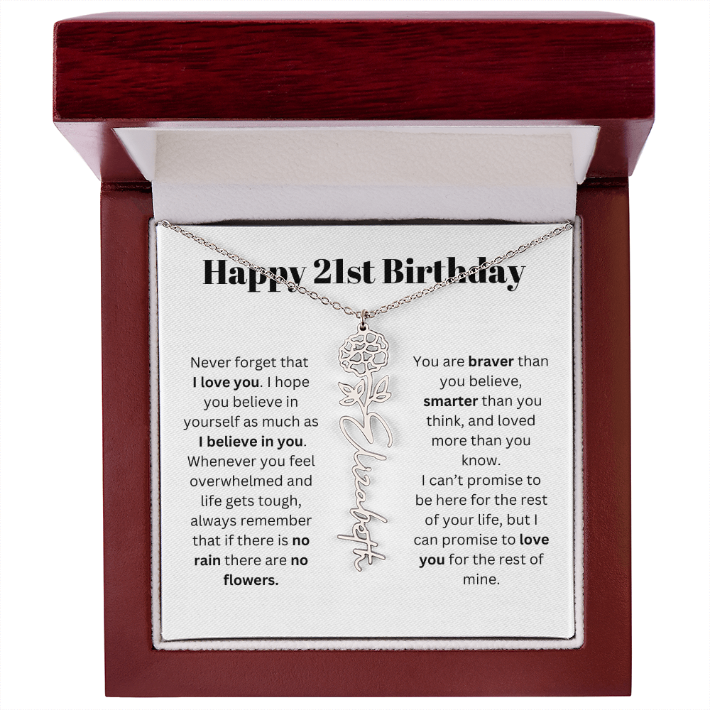 21st Personalized Birthday Gift for Her - Flower Name Necklace