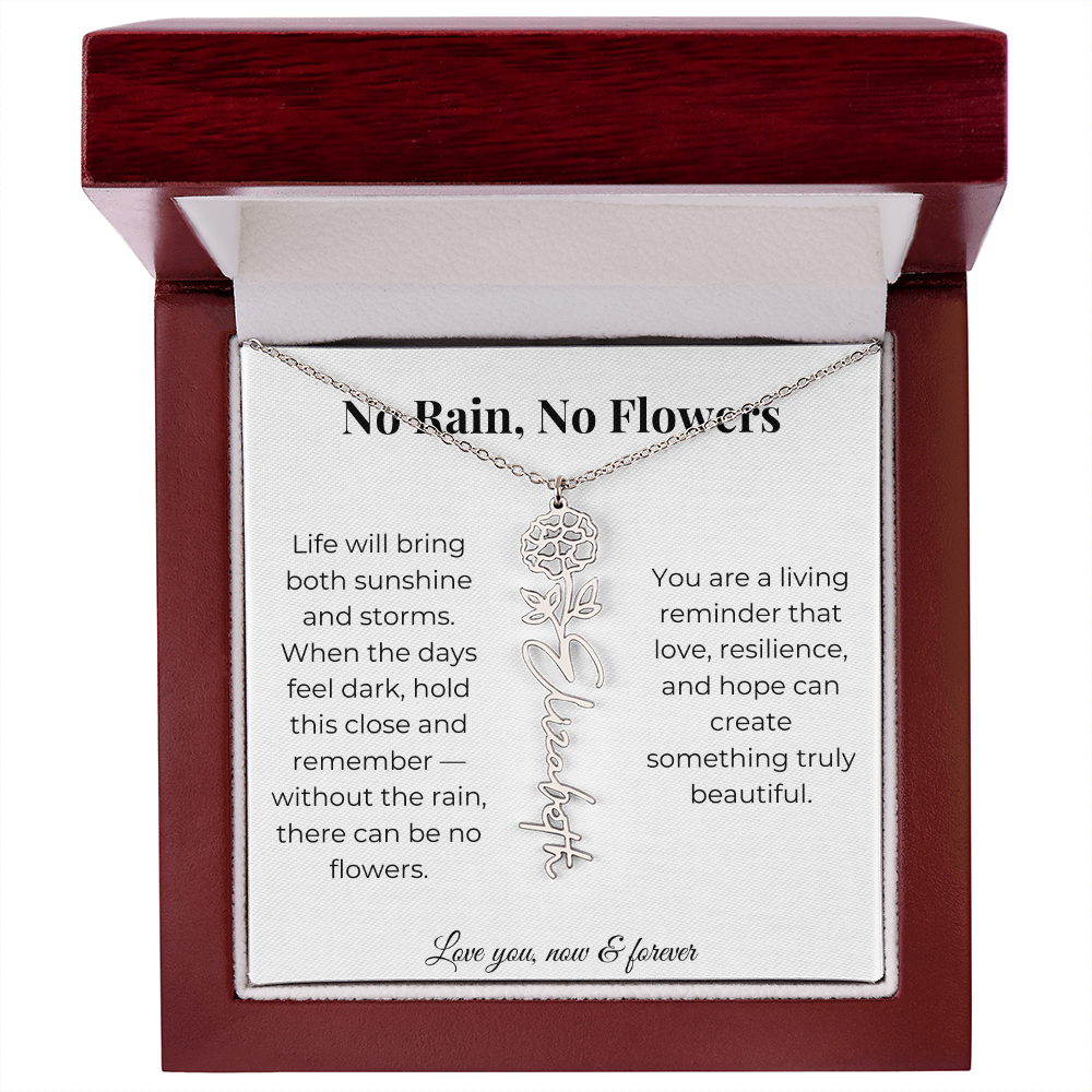 No Rain, No Flowers | Love, Resilience & Hope | Flower Name Necklace
