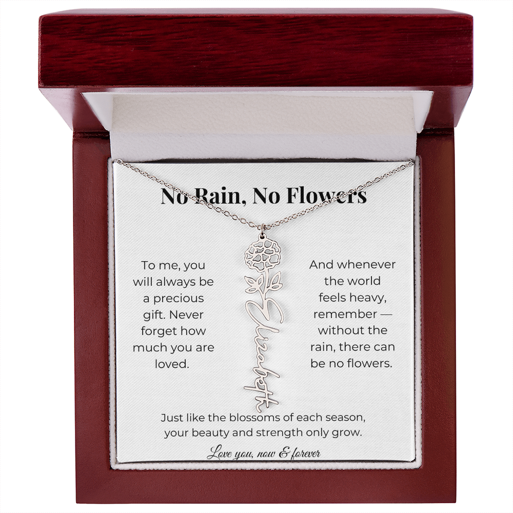 No Rain, No Flowers | You'll Always Be A Precious Gift | Flower Name Necklace