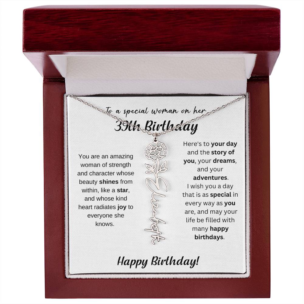 39th Birthday Gift Birthflower Necklace