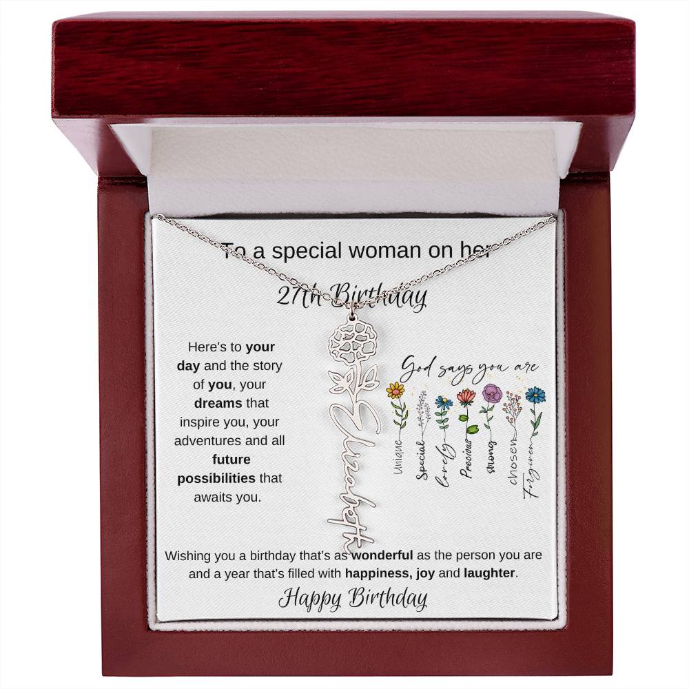 To A Special Woman On Her 27th Birthday - Flower Name Necklace
