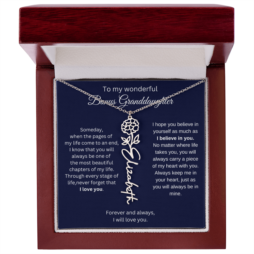 To My Bonus Granddaughter Jewelry Gift - Birth Flower Name Necklace