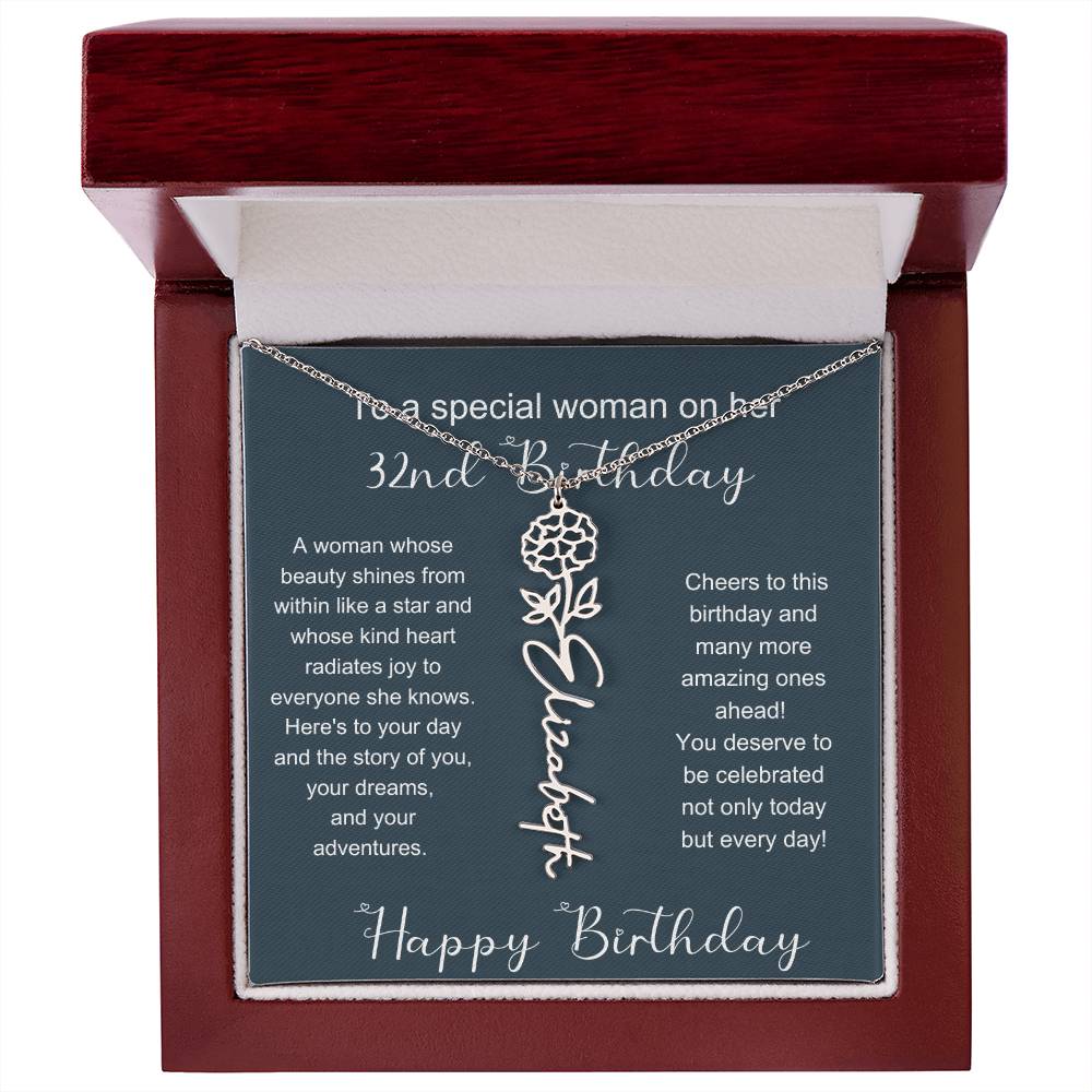 To A Special Woman On Her 32nd Birthday | Flower Name Necklace