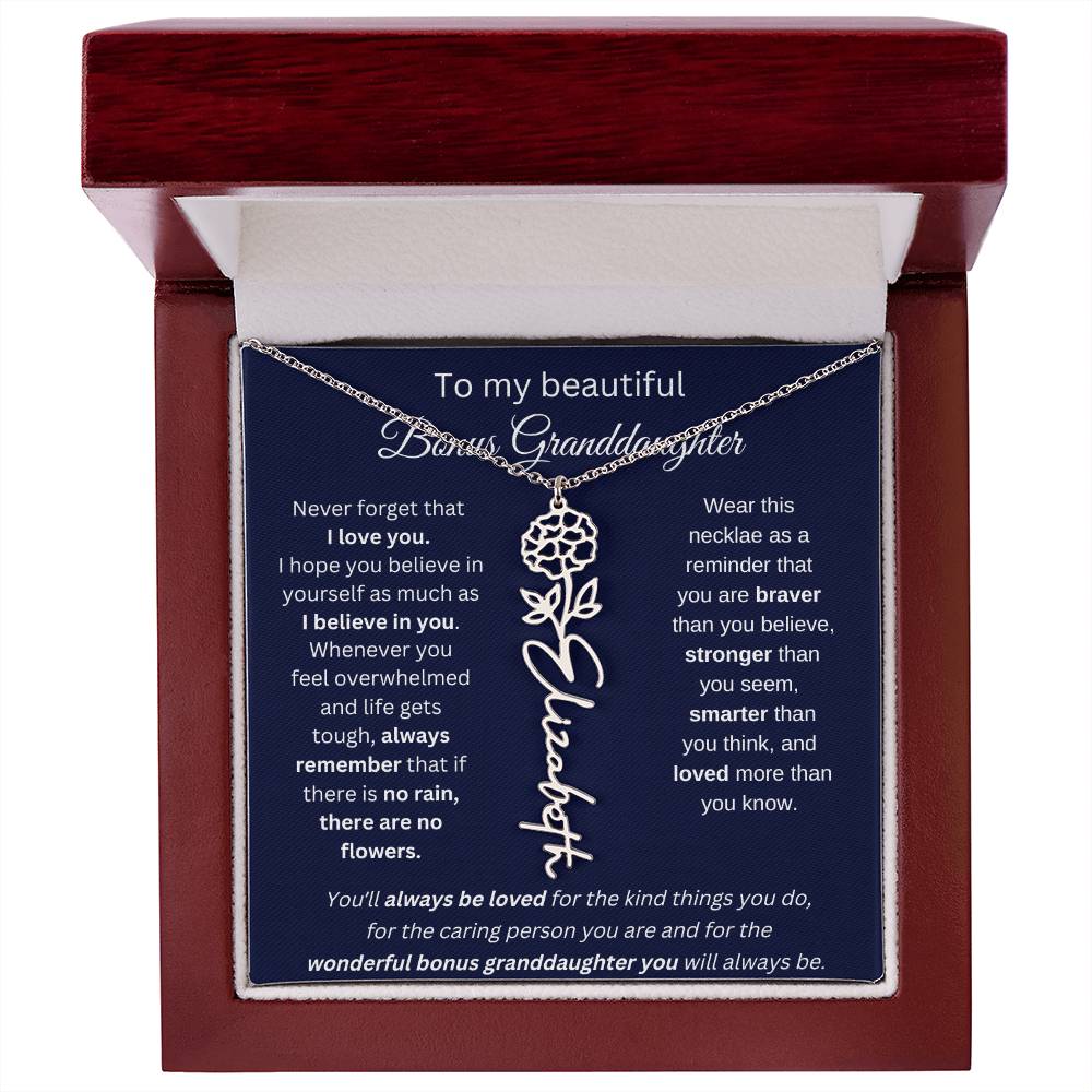 To My Beautiful Bonus Granddaughter | Never Forget That I Love You | Flower Name Necklace