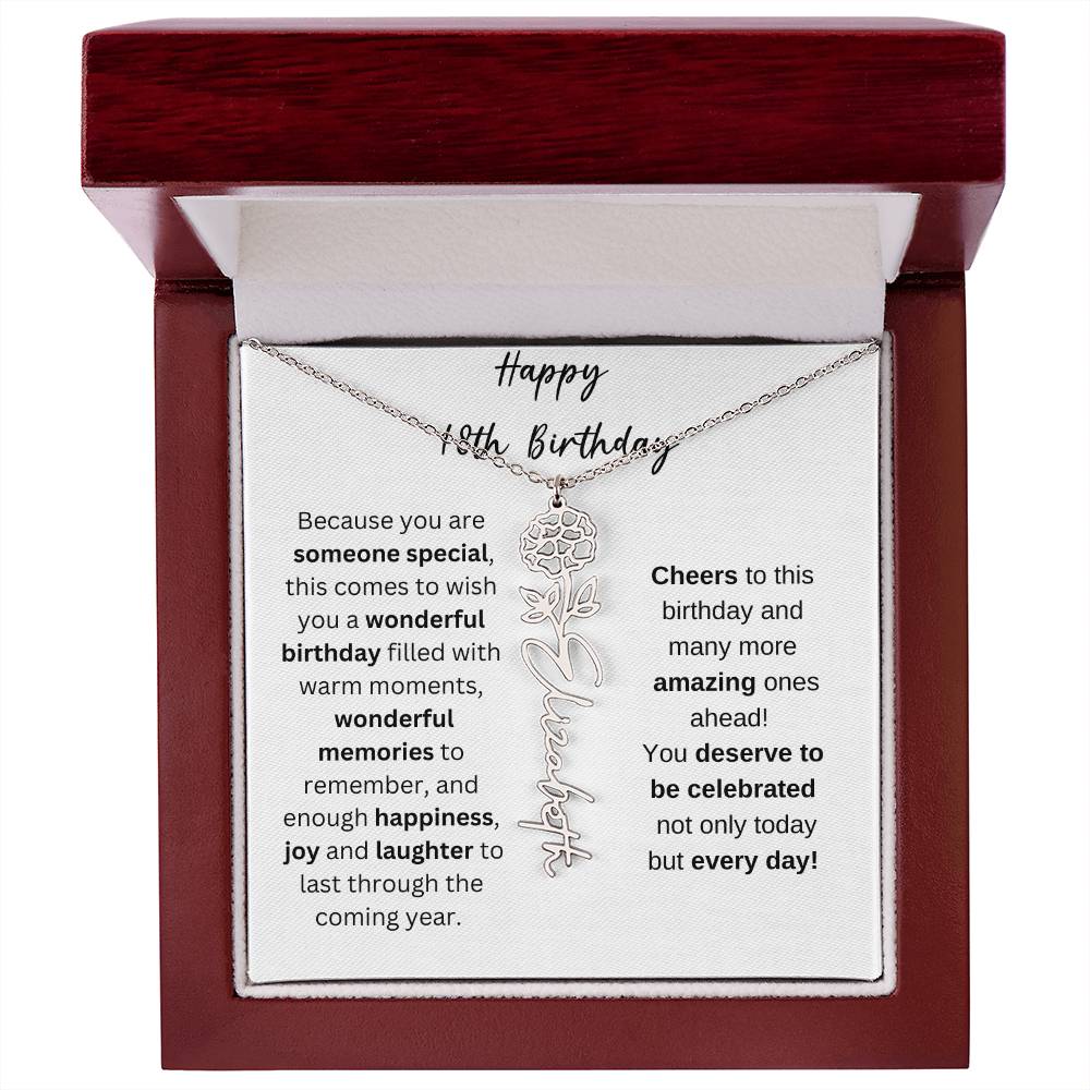 Happy 18th Birthday - Flower Name Necklace