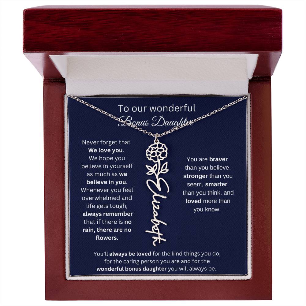 To Our Wonderful Bonus Daughter Personalized Birth Month Flower Necklace 1