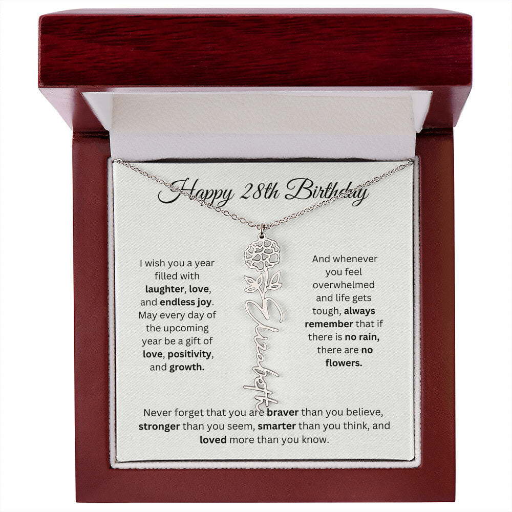 Happy 28th Birthday - Flower Name Necklace