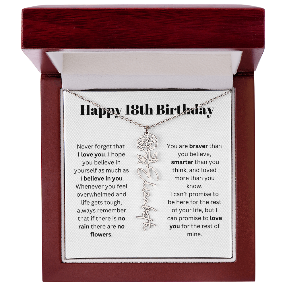 18th Personalized Birthday Gift for Her - Flower Name Necklace