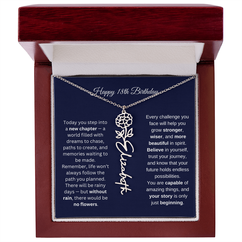 18th Birthday Birth Flower Name Necklace