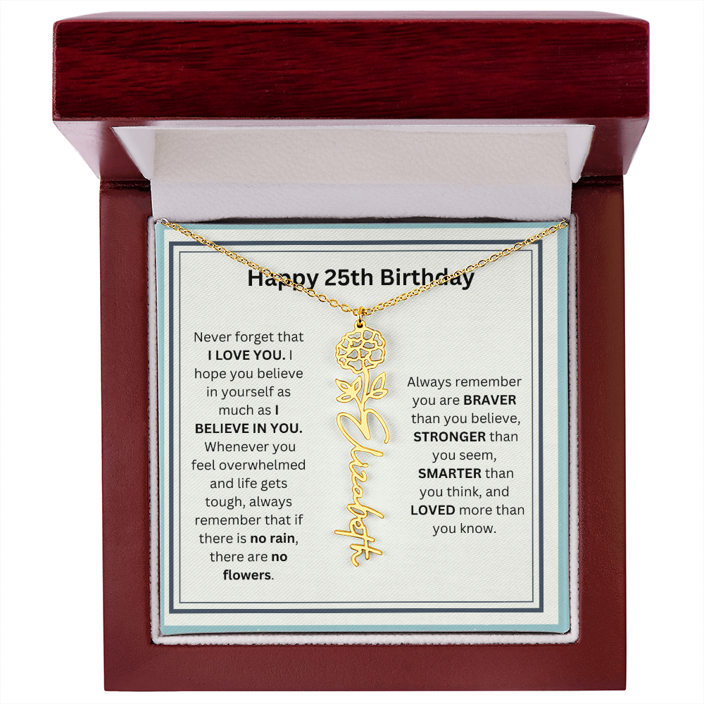 Personalized 25th Birthday Flower Name Necklace Gift