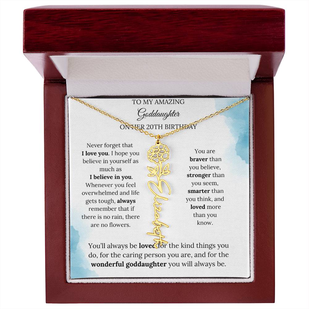 Birth Month Flower Name Necklace for My Goddaughter's 20th Birthday