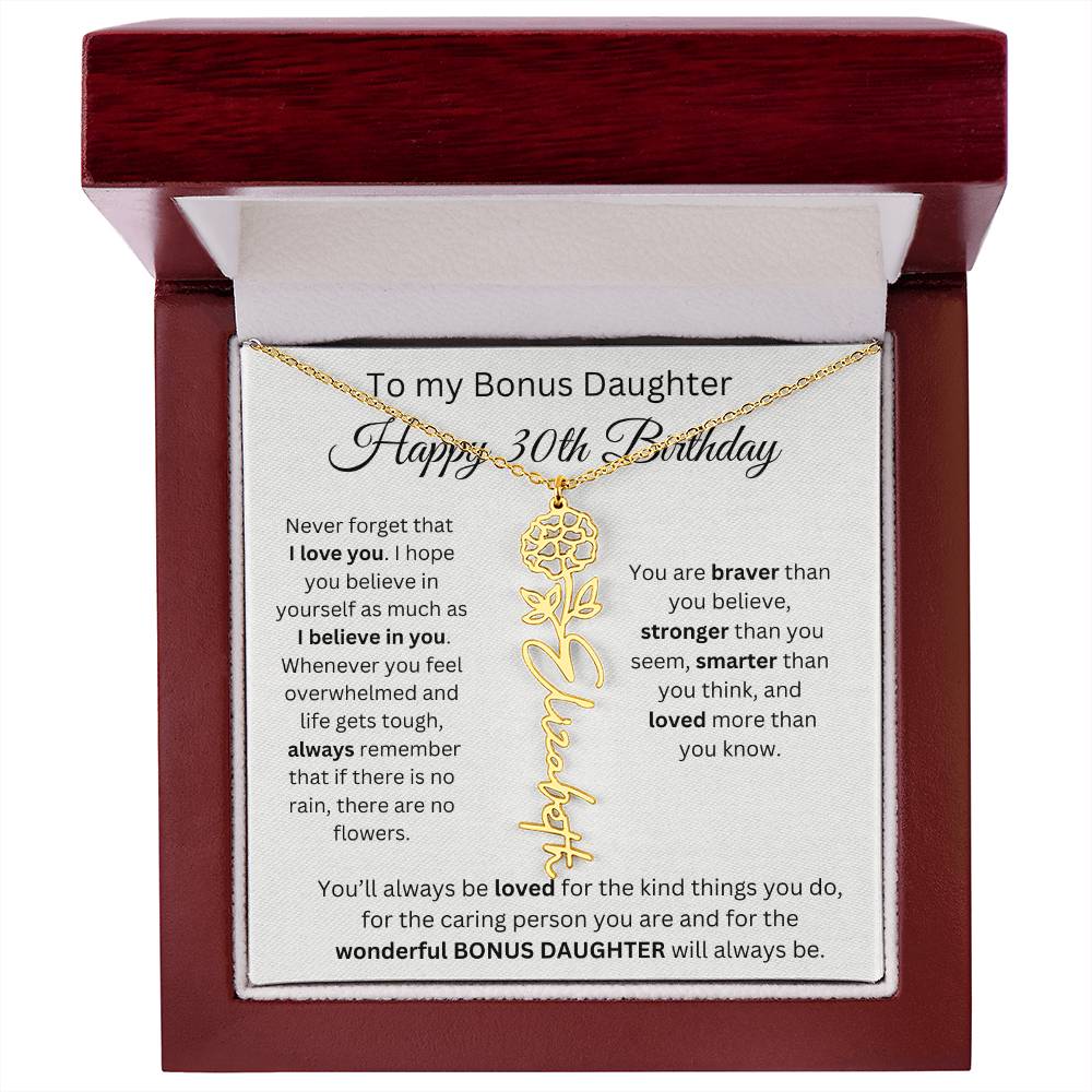 To My Bonus Daughter | Happy 30th Birthday | Flower Name Necklace