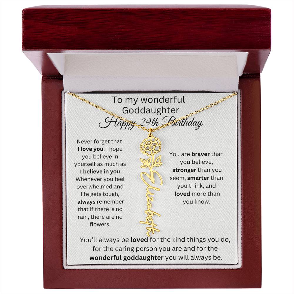 To My Wonderful Goddaughter - Happy 29th Birthday - Flower Name Necklace