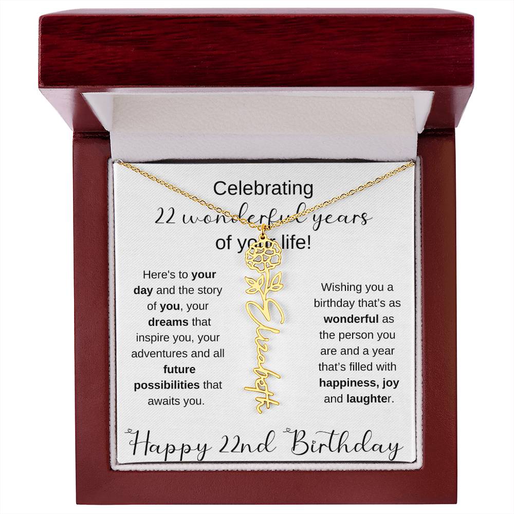 Happy 22nd Birthday | Flower Name Necklace