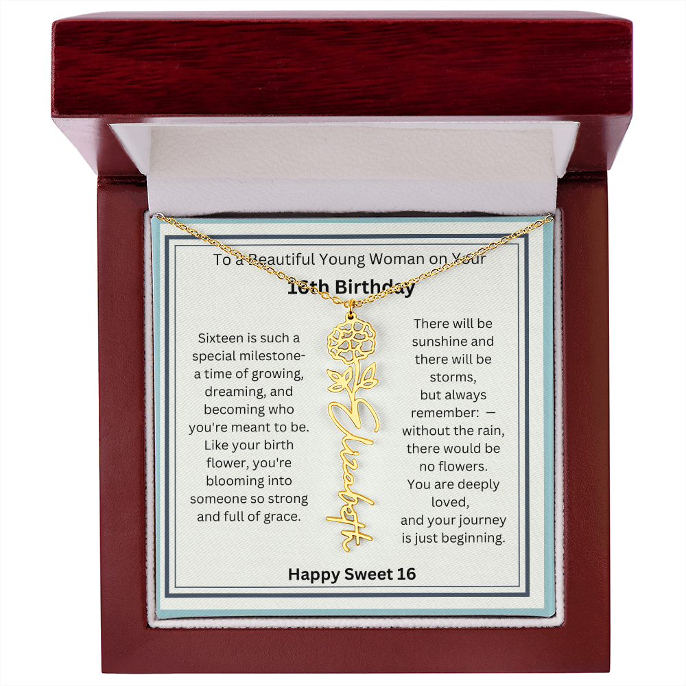 Sweet 16 Birth Flower Name Necklace Gift 2