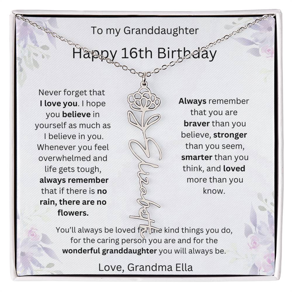 To My Granddaughter - Happy 16th Birthday | Flower Name Necklace