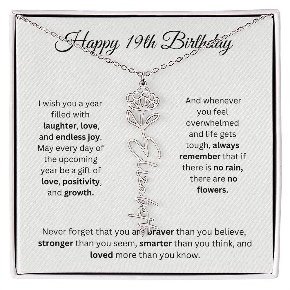 Happy 19th Birthday - Flower Name Necklace