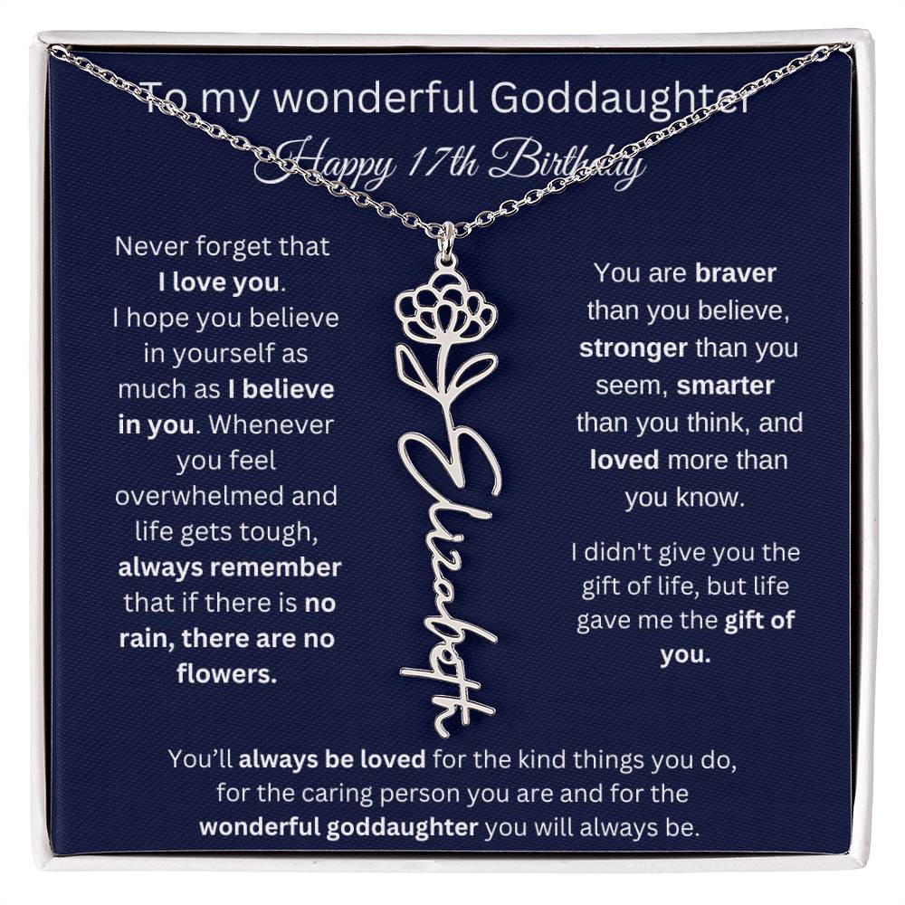 Goddaughter 17th Birthday Gift | Flower Name Necklace