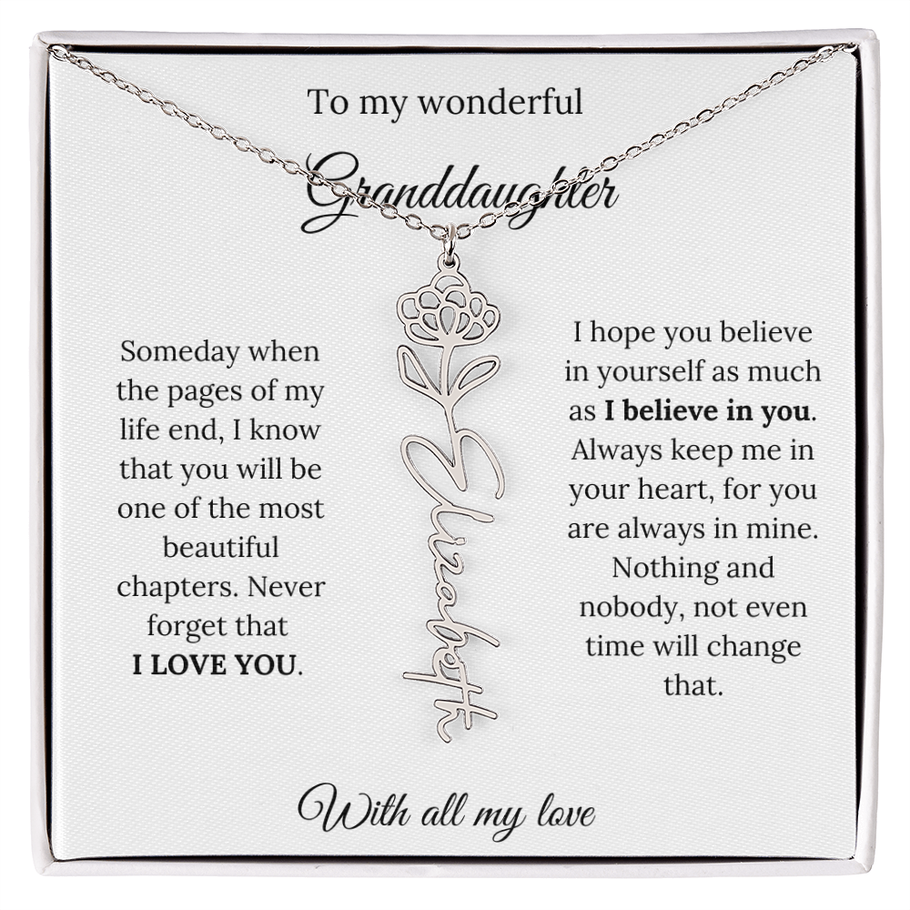 To My Granddaughter Necklace – Custom Floral Keepsake Jewelry Gift from Grandma & Grandpa