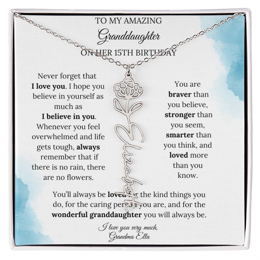 Birth Month Flower Name Necklace for My Granddaughter's 15th Birthday