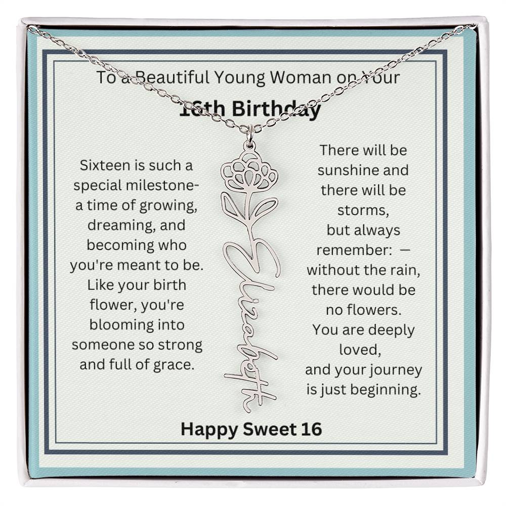 Sweet 16 Birth Flower Name Necklace Gift 2