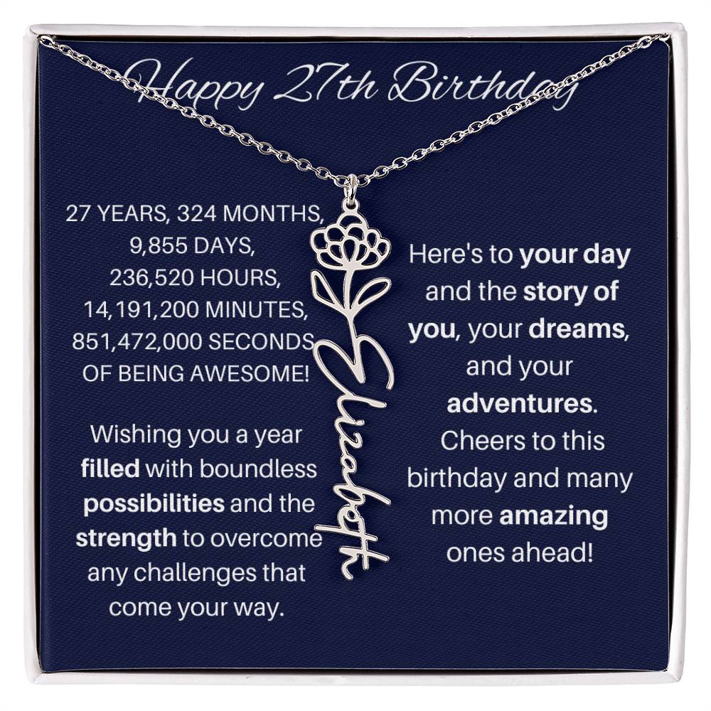 27th Birthday Birth Flower Necklace