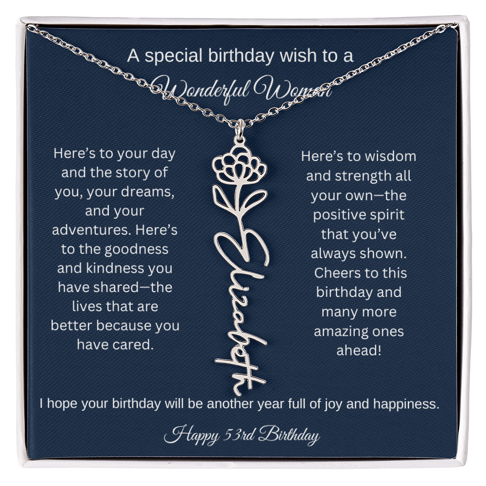 53rd Birthday Gift Idea - Flower Name Necklace