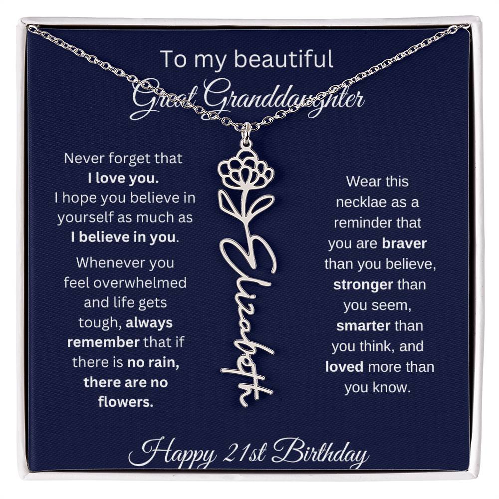 Personalized 21st Birthday Gift Great Granddaughter | Flower Name Necklace