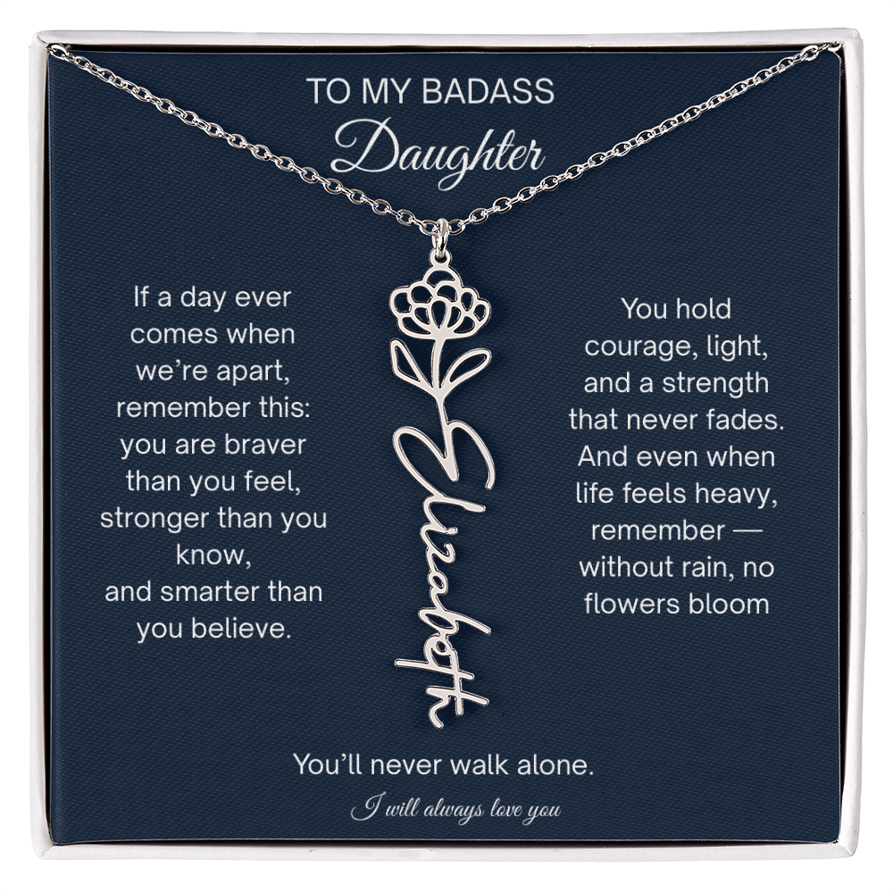 Badass Daughter Flower Name Necklace