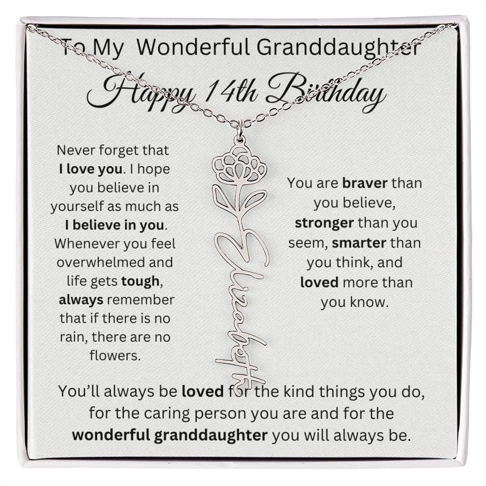 To My Wonderful Granddaughter - Happy 14th Birthday - Flower Name Necklace