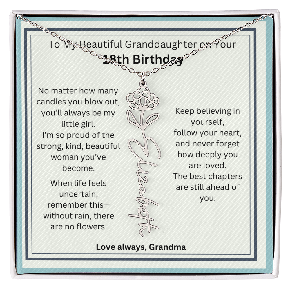 18th Birthday Gift for Granddaughter - Birth Flower Name Necklace