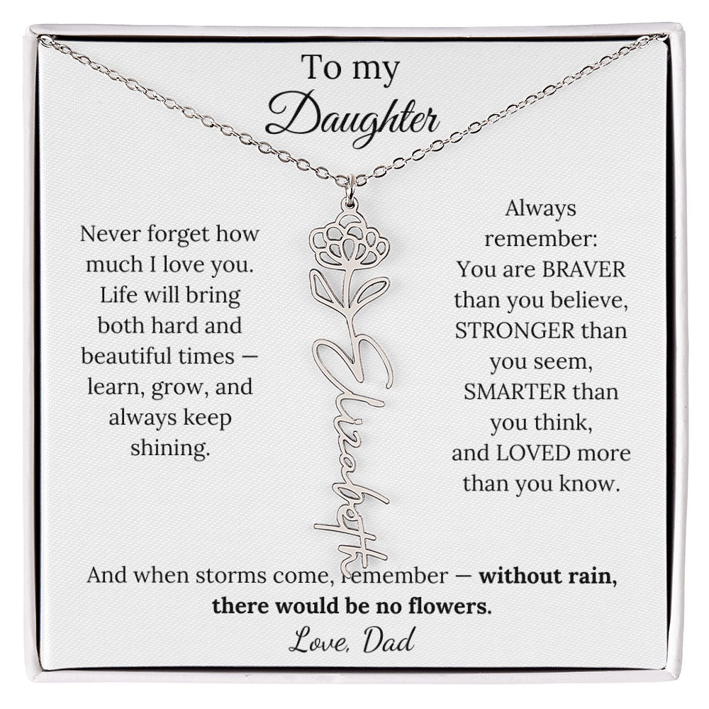 Personalized Jewelry Gift To My Daughter Birth Flower Name Necklace From Dad