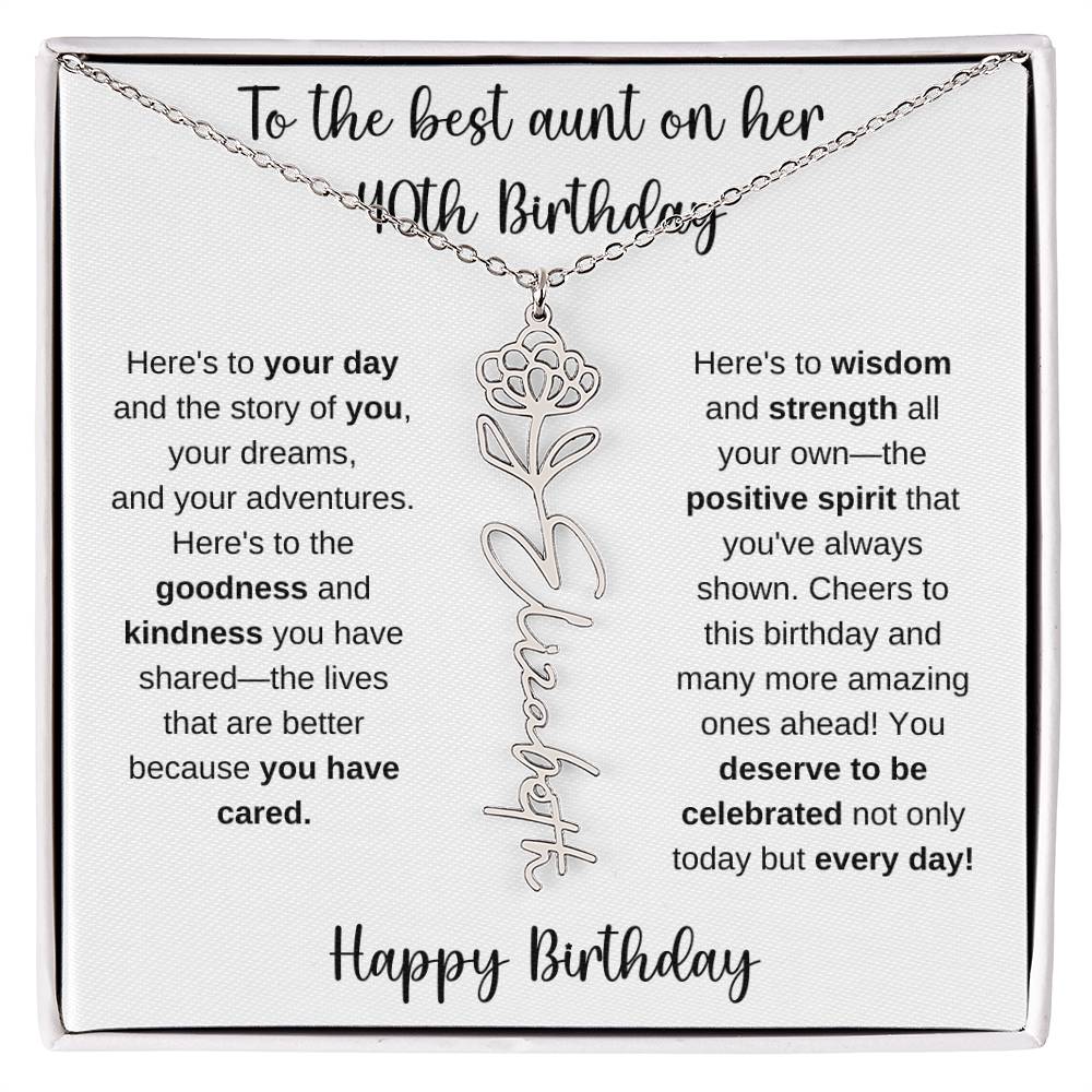 To The Best Aunt - Happy 40th Birthday | Flower Name Necklace