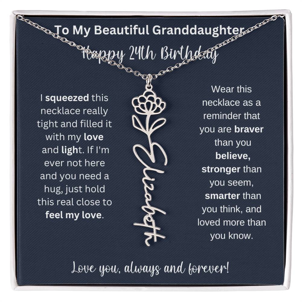 Flower Name Necklace 24th Birthday Necklace Gift To My Granddaughter