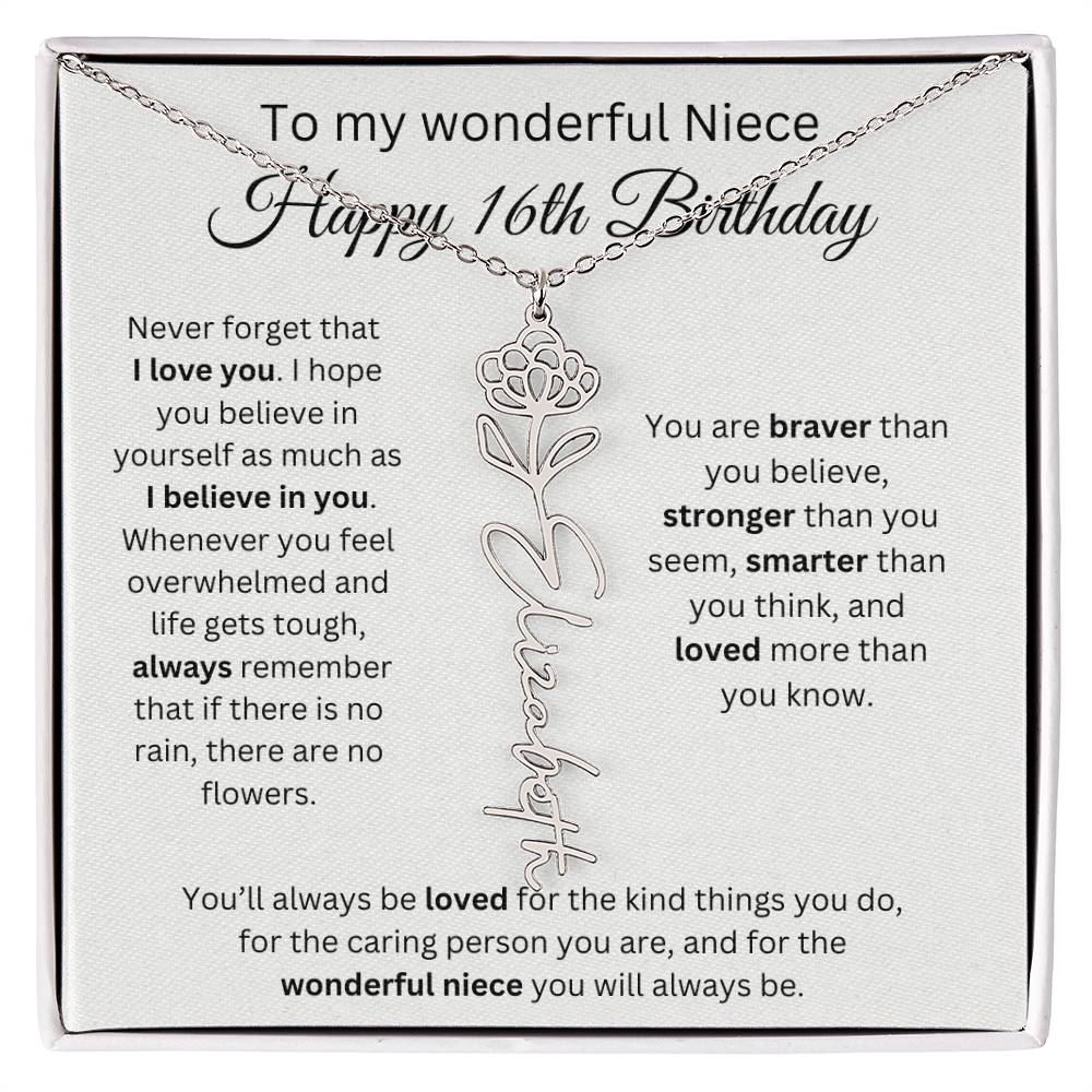 To My Wonderful Niece Happy 16th Birthday - Flower Name Necklace