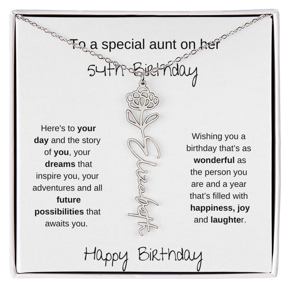 To A Special Aunt On Her 54th  Birthday | Flower Name Necklace