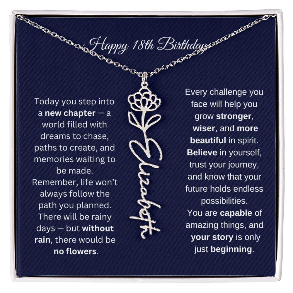 18th Birthday Birth Flower Name Necklace