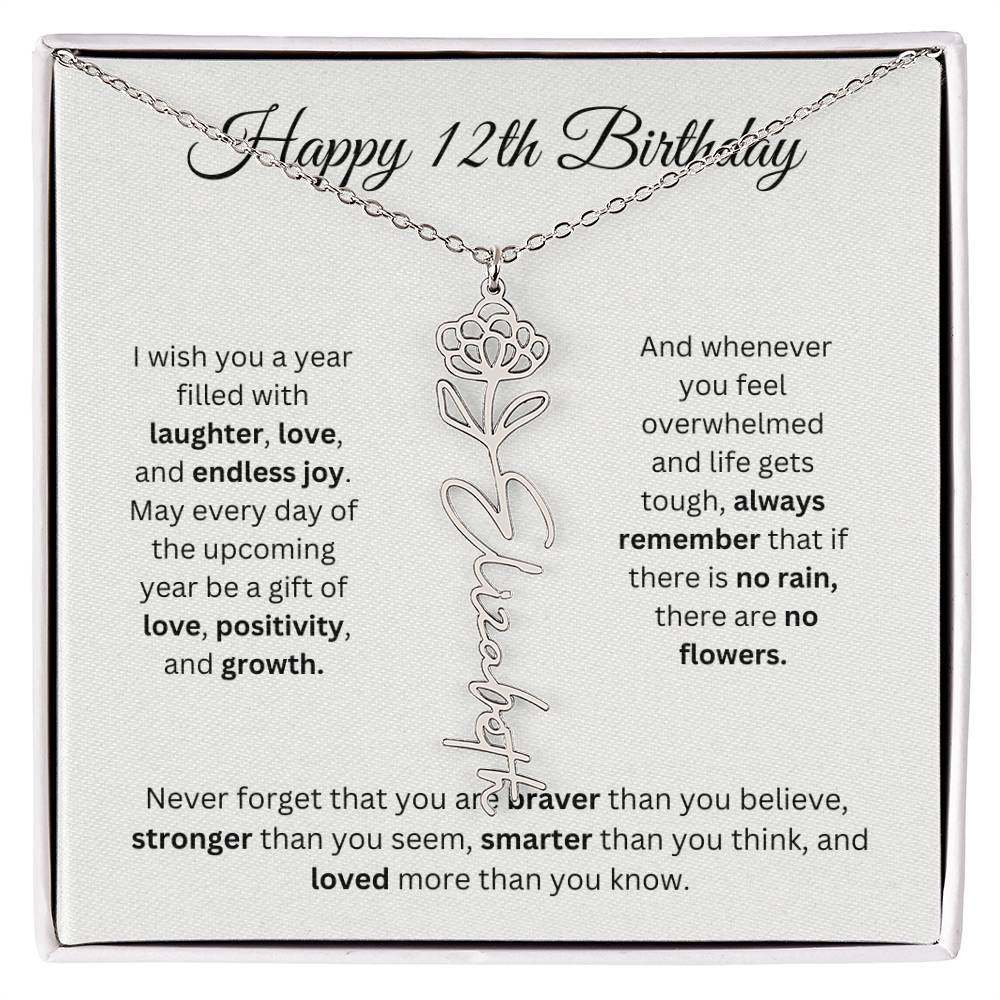 Happy 12th Birthday - Flower Name Necklace