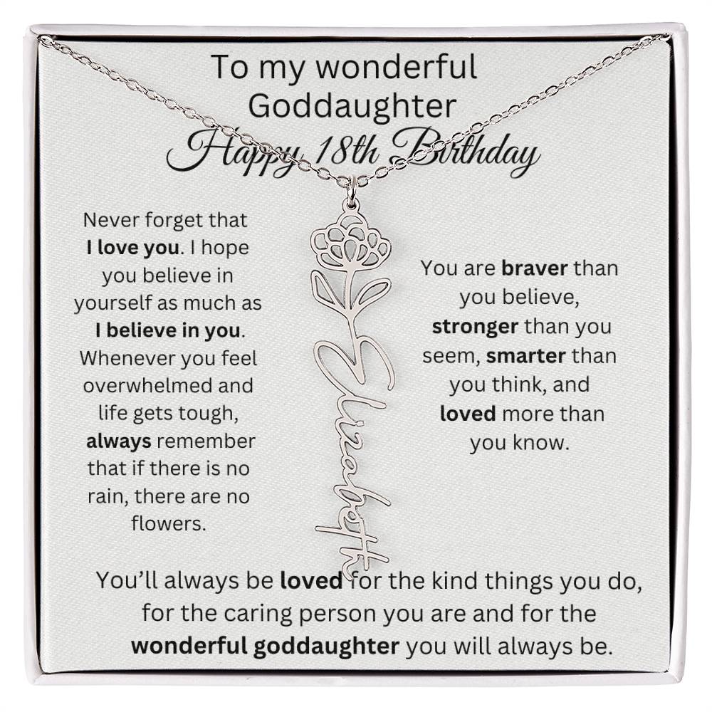 To My Wonderful Goddaughter - Happy 18th Birthday - Flower Name Necklace