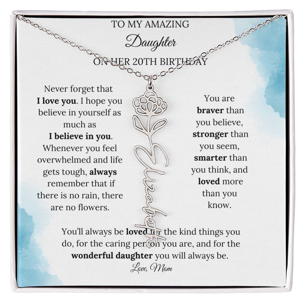 Birth Month Flower Name Necklace for My Daughter's 20th Birthday