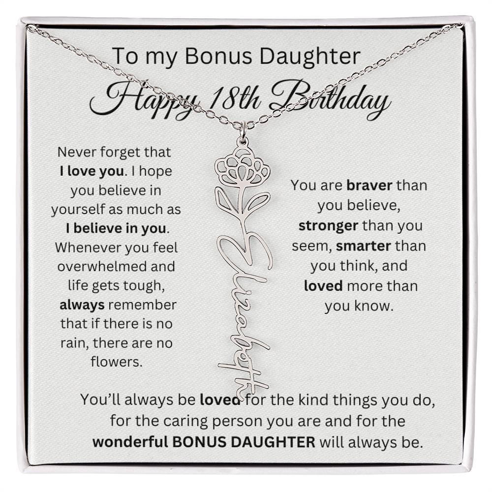 To My Bonus Daughter | Happy 18th Birthday | Flower Name Necklace