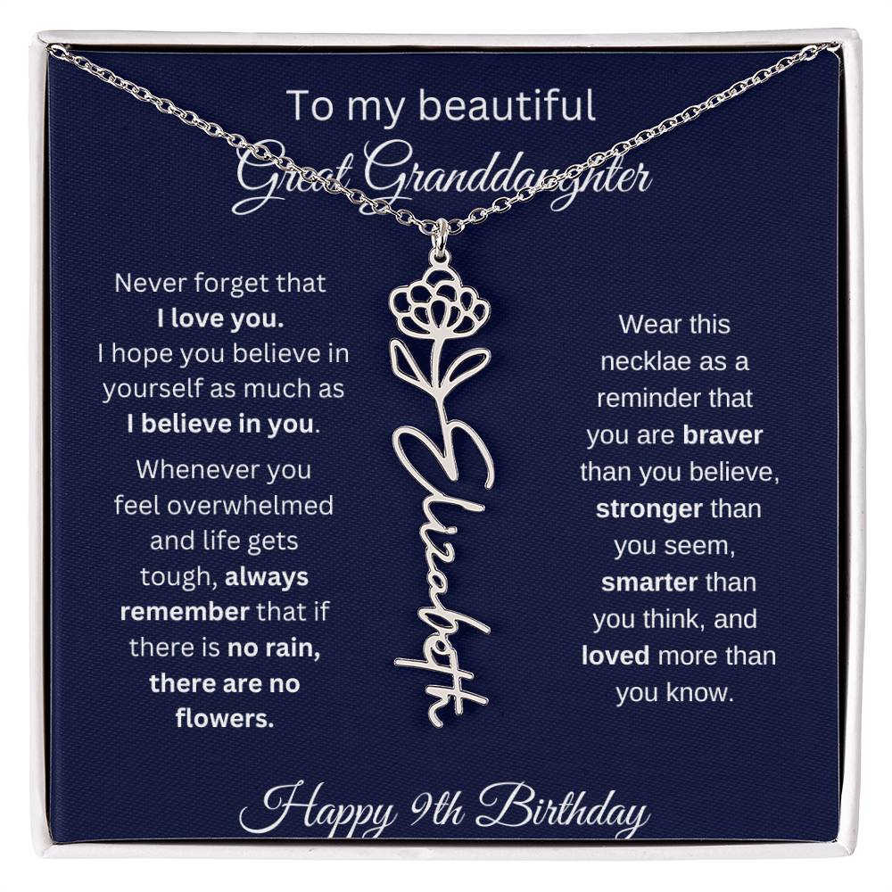 Personalized 9th Birthday Gift Great Granddaughter | Flower Name Necklace