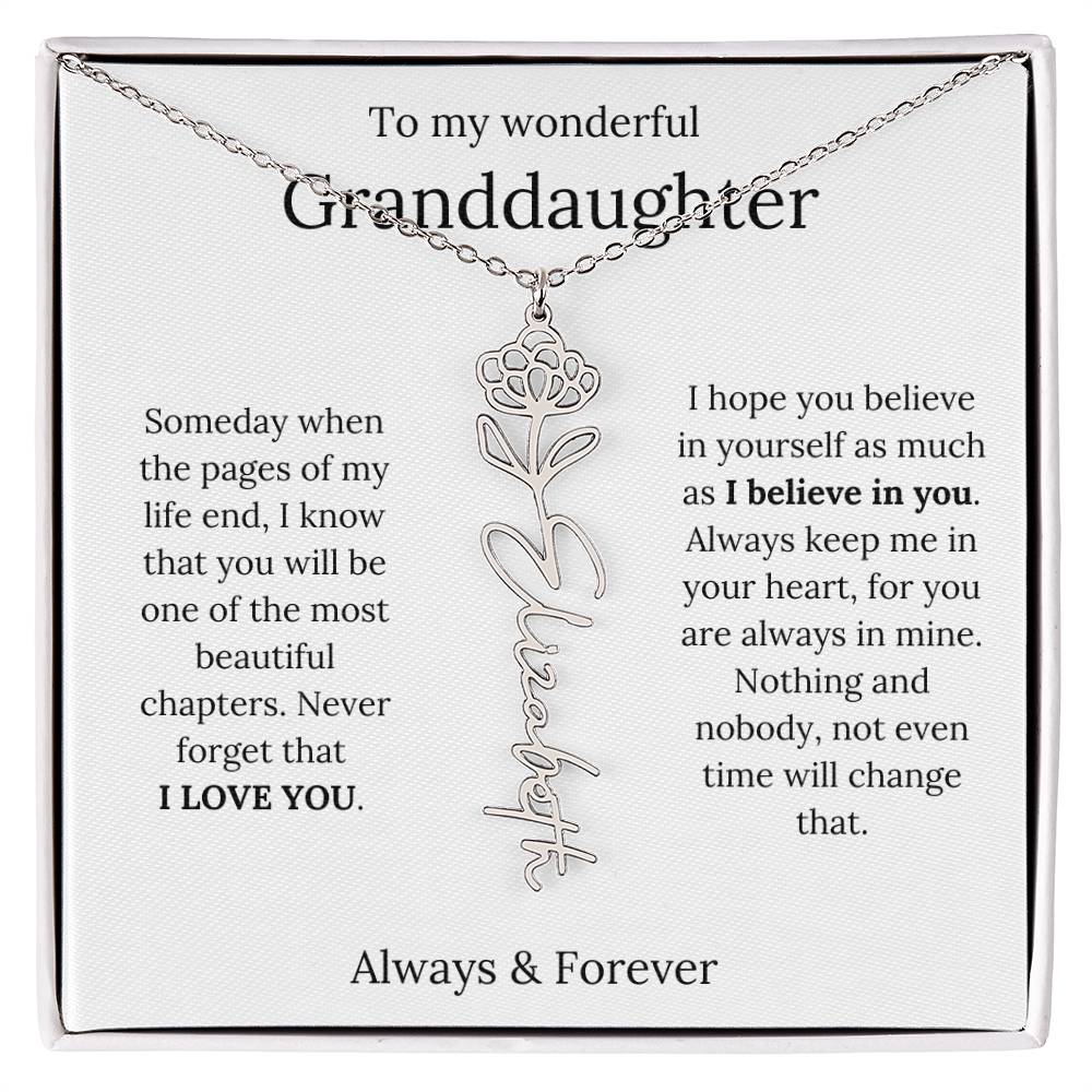 Granddaughter Personalized Keepsake Birth Flower Name Necklace