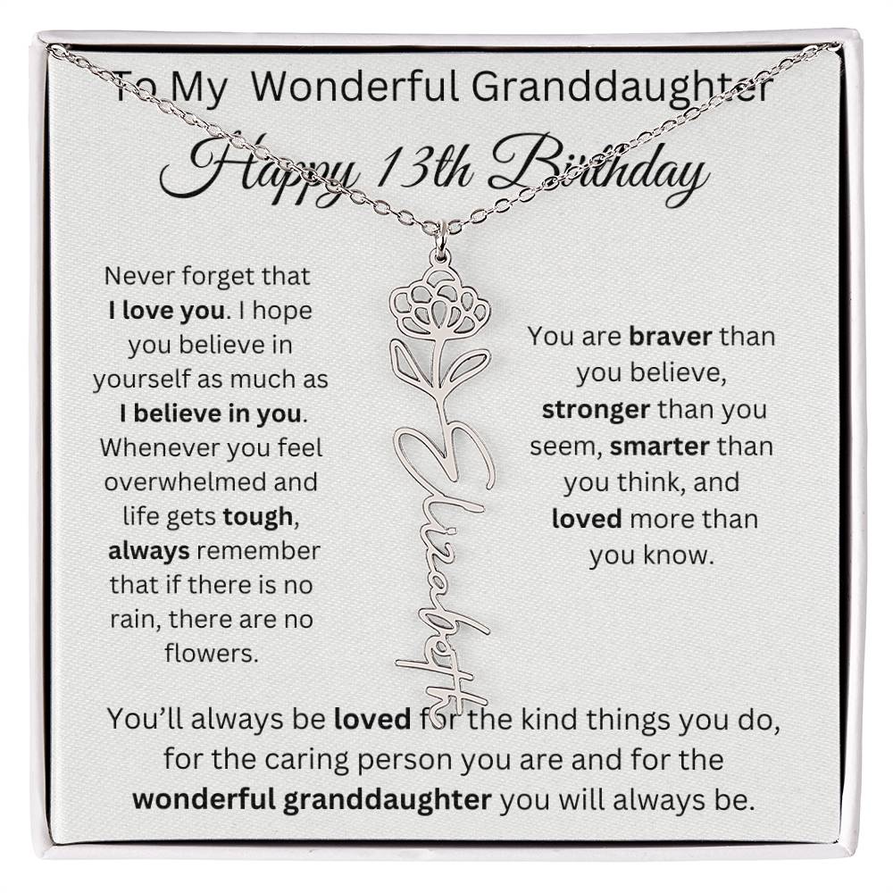 To My Wonderful Granddaughter - Happy 13th Birthday - Flower Name Necklace