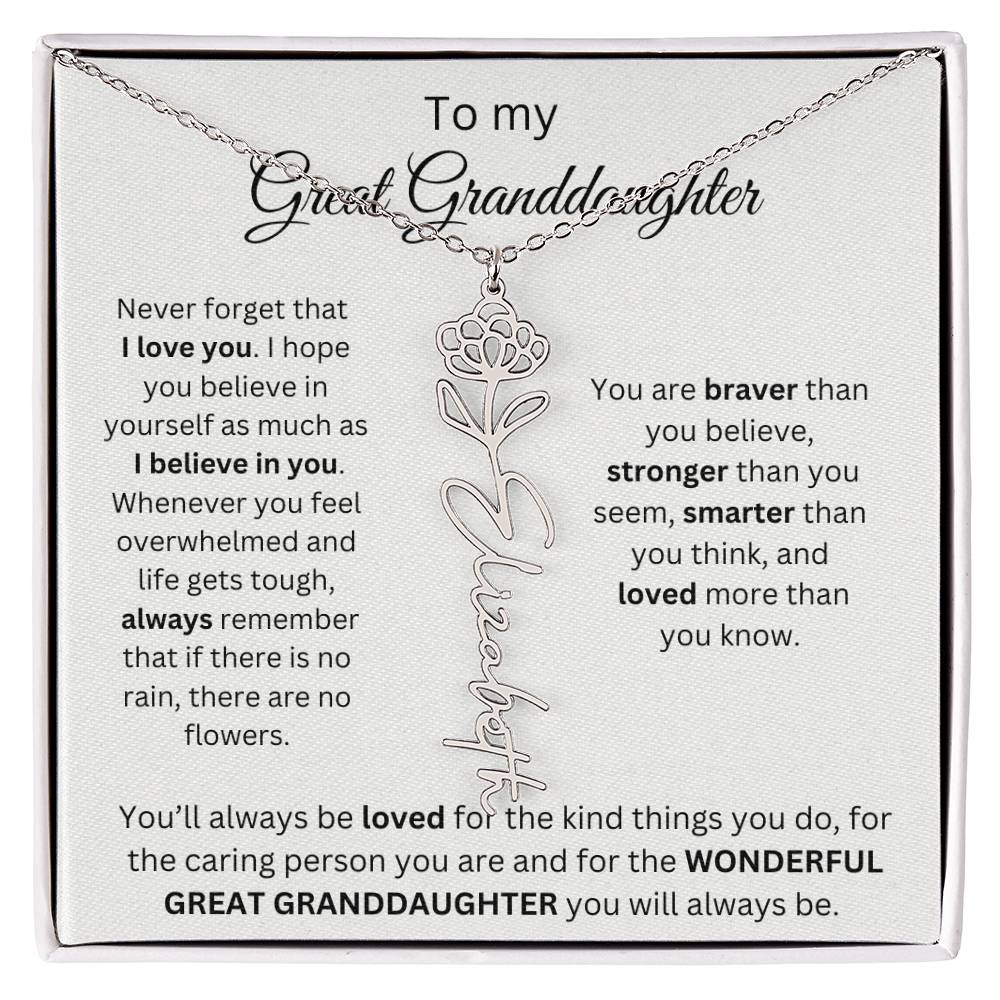 To My Great Granddaughter | I Love You | Flower Name Necklace
