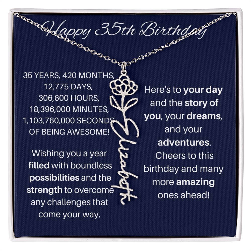 35th Birthday Birth Flower Necklace