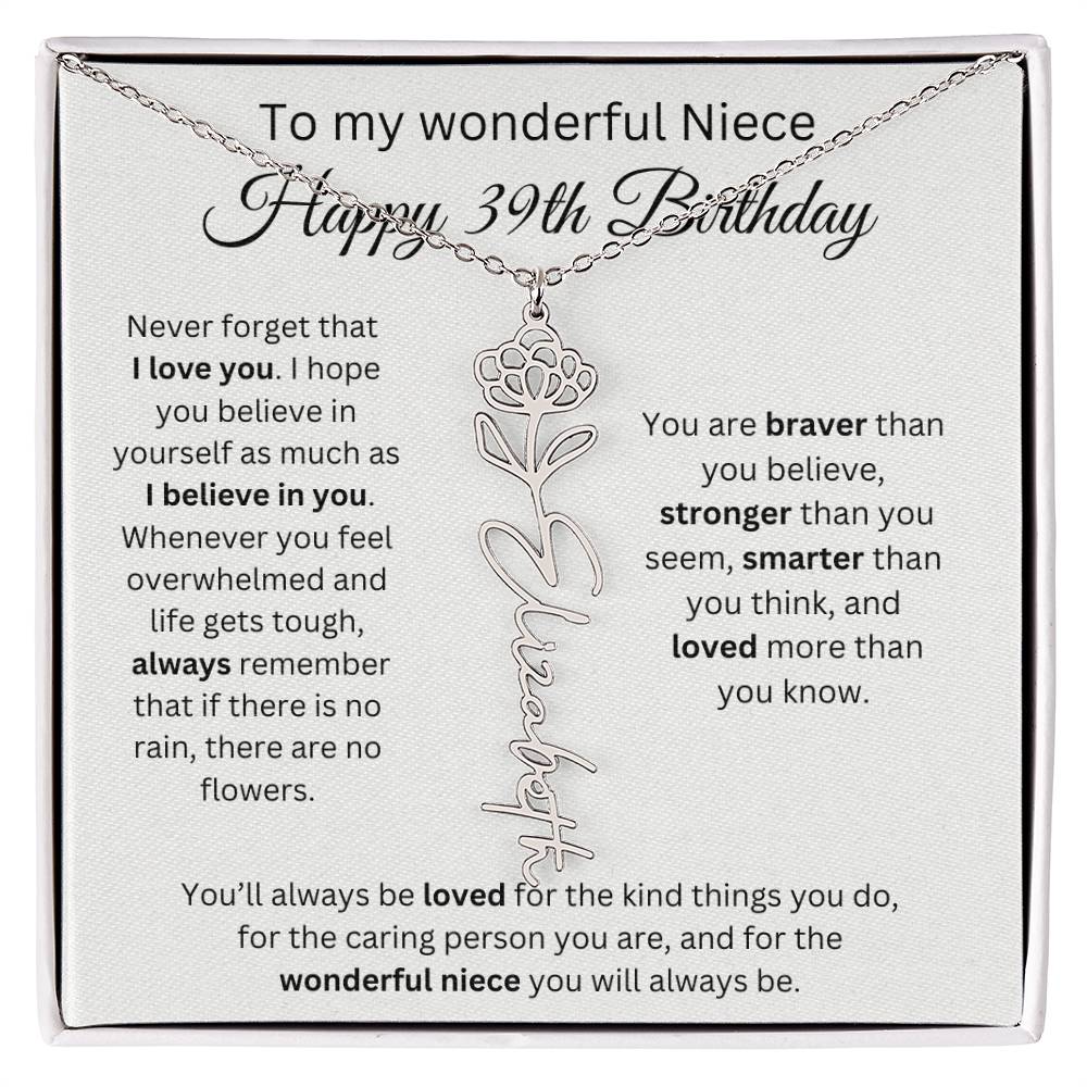 To My Wonderful Niece Happy 39th Birthday - Flower Name Necklace