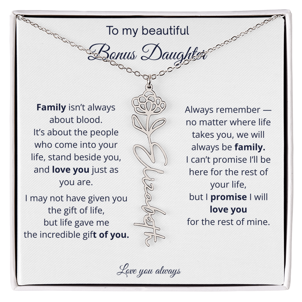 To My Beautiful Bonus Daughter | Love You Always | Birth Flower Name Necklace